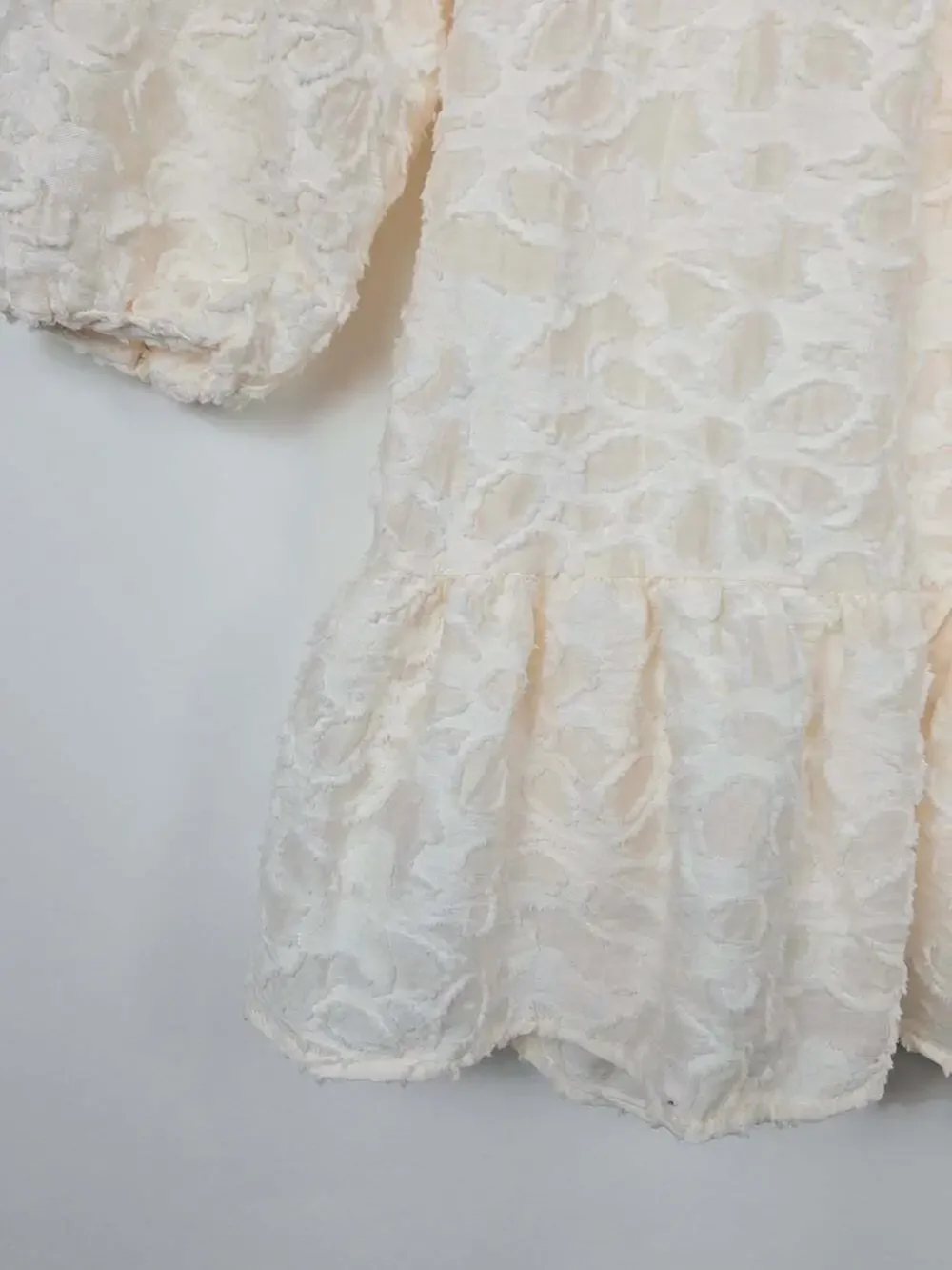 Zara Girls Ivory Textured Drop Waist Dress Size 7 122 Pearl Button Party